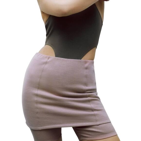 Zara Peach Pink Ribbed High Waisted Knit Bike Short Skirt Skort Size Small - Picture 2 of 12